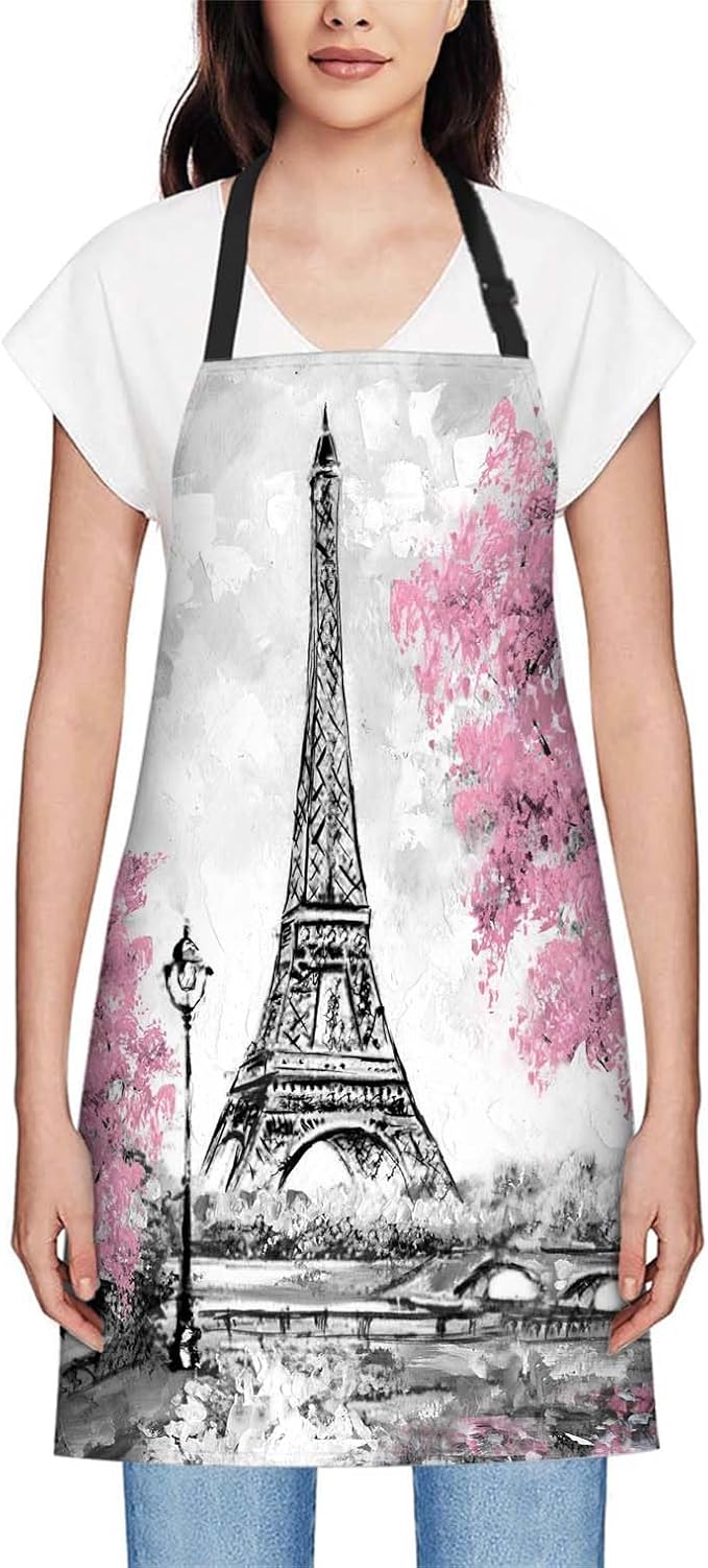 oFloral Paris European City Landscape Apron Unisex Adjustable Bib Apron, Cooking Kitchen Chef Apron, Women Men Apron for Home Kitchen, Restaurant, Coffee house