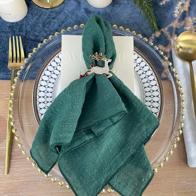 EHLDekol Gauze Cloth Napkins 6 Pack 16x16 Inches Dinner Parties, 100% Natural Soft Cotton Weddings Parties Family Everyday Use Bulk Linen Dinner Napkins (Dark Green, 6 Pack)