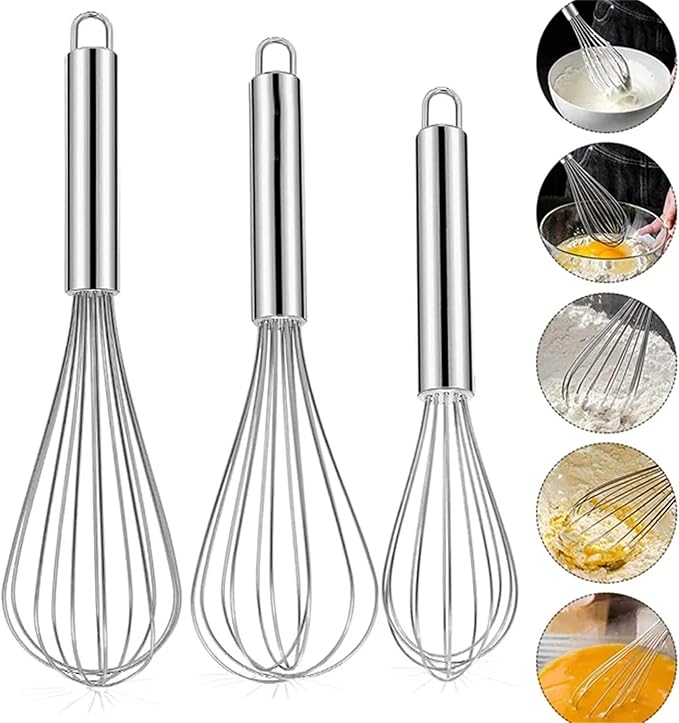 8 inch stainless steel whisk -professional egg beater - kitchen tools - dishwasher usable - suitable for baking, whipping cream, mixing dough, and cocktail making