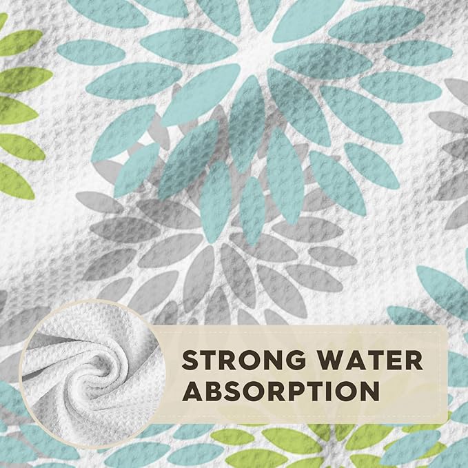 Artoid Mode Light Blue Dahlia Floral Bar Kitchen Towels, 12x24 Inch Quick Dry Microfiber Cloth Dish Towels for Kitchen Drying Set of 2