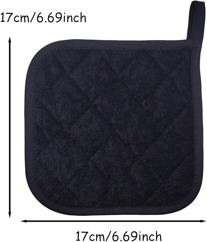2pcs Cotton Heat Resistant Mat Pads for Baking Cooking Oven 6.7in Basic Square Pot Holder Multipurpose Quilted Liner Little Trivet Cloth Potholder for Kitchen Warming Buffets Party (Black)