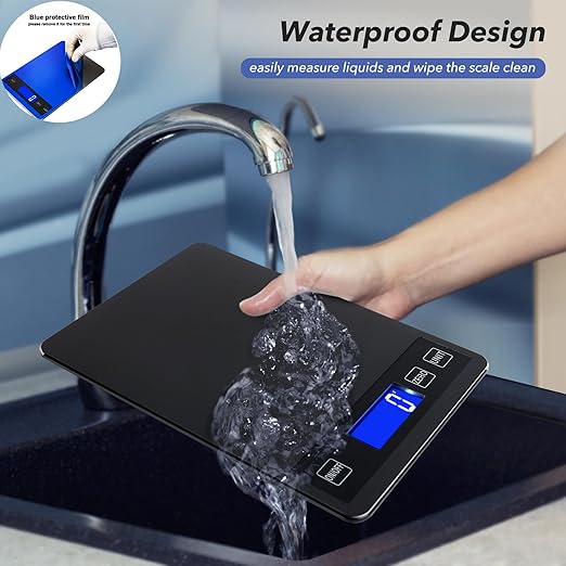 33lb Food Kitchen Digital Scale,1g/0.05oz Precise Graduation, USB Charging Kitchen Scale, Waterproof Stainless Steel with LCD Display, Ounces and Grams for Weight Loss, Cooking, Baking (Black)