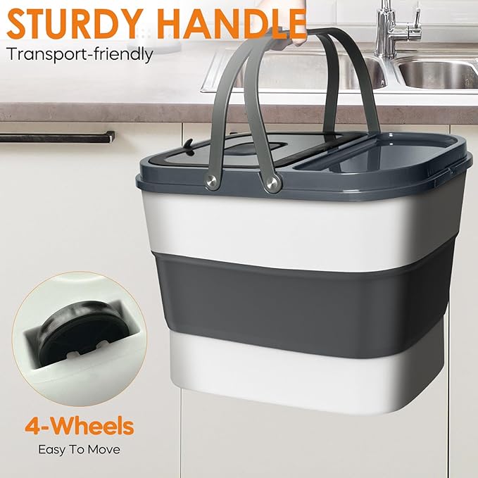 HOYTAMDAR 35lbs Dog Food Storage Container, Collapsible Dog Food Container, Wheels, Handle, Airtight Pet Food Storage Container, Scoop, 2L Small Dry Food Pail For Dog Cat Bird Food