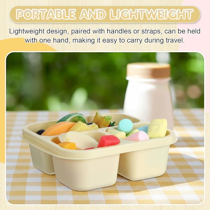 Honeydak 5 Pack Snack Containers 3 Compartment Bento Snack Boxes Divided Meal Prep Containers with Lids Reusable Adults Lunch Food Storage Box for School Work Travel(Lemon Color)