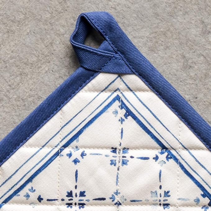 Maison d' Hermine Pot Holders 100% Cotton Heat Resistant Potholders 8" x 8" Hot Pads with Loop BBQ Cooking Baking Gifts for Mothers Day Handling Hot Pans Spring/Summer (Pack of 1, Faience)