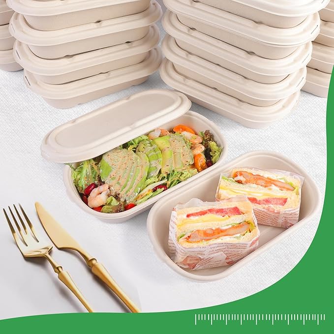 50Pcs(24oz) Disposable Meal Prep Food Containers with Lids,Lunch Salads Microwaveable and Freezable Compostable Safe Non Plastic Food Storage，Biodegradable Take Out Food Bento Boxes.
