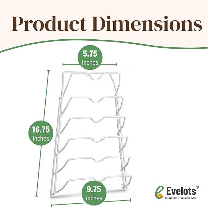 Evelots 6 Pot Lid Organizer for Cabinet or Pantry Wall - Cupboard Door Pots and Pans Organizer - Glass or Metal Pan Covers Cabinet Organizer - Rack Hanger Dividers - Set of 2