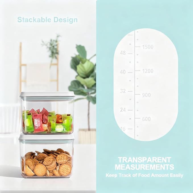 Pop Containers with Lids - Stackable Airtight Food Storage, Kitchen Pantry Storage Containers for Snacks Candy Salt Herbs Spices BPA-Free (15PCS (0.5 + 1.2 + 2.0 + 2.7 + 3.3 Qt) * 3)