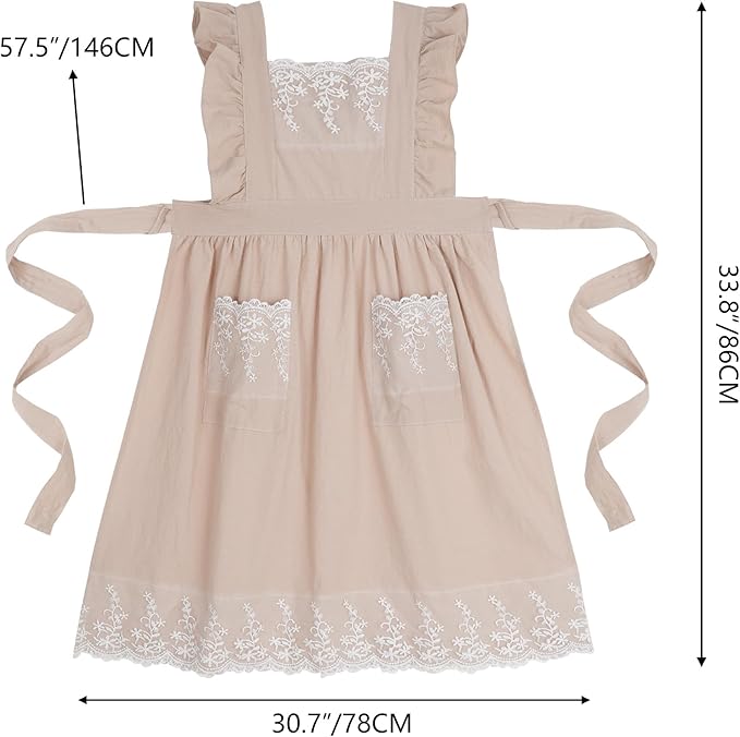 Aoomzoon Vintage Aprons for Women with Pockets Cute Lace Ruffle Adjustable Apron for Cooking Kitchen Baking Gardening