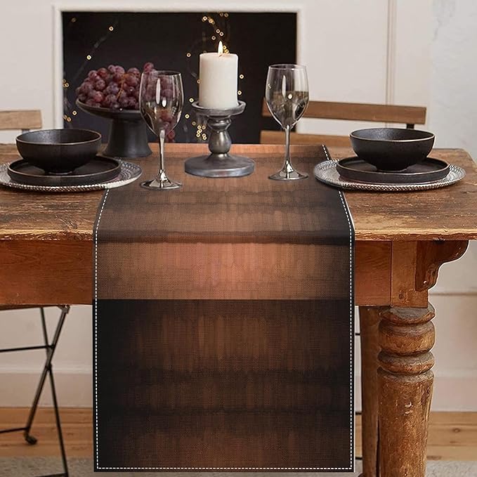Emvency Farmhouse Table Runner, Brown Striped Abstract Copper Texture for Kitchen Coffee Table Family Dinners Holiday Parties Wedding Events Decor(13x72 inch)