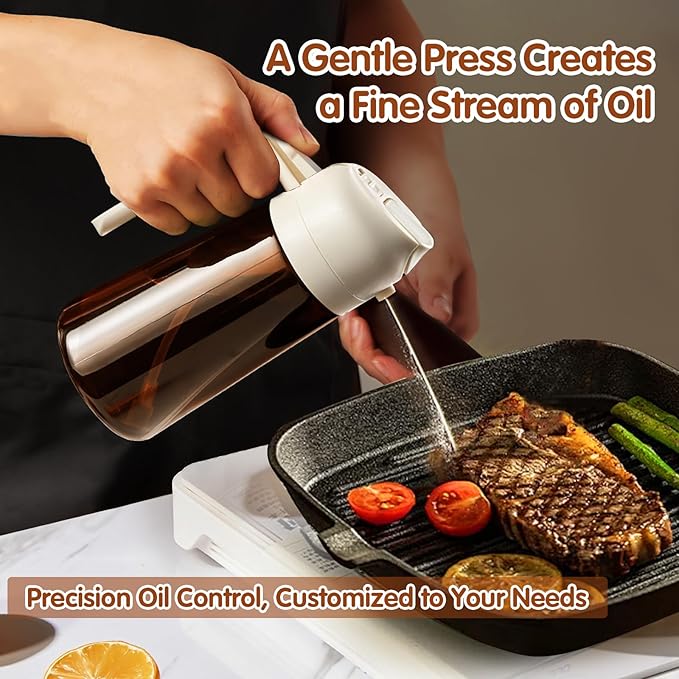 YARRAMATE 2PCS 16oz/470ml Oil Sprayer for Cooking with Stickers, Food-Grade 2 in 1 Olive Oil Dispenser Bottle for Kitchen, Premium Dark AmberGlass Oil Bottle for Air Fryer, BBQ(White & Orange)