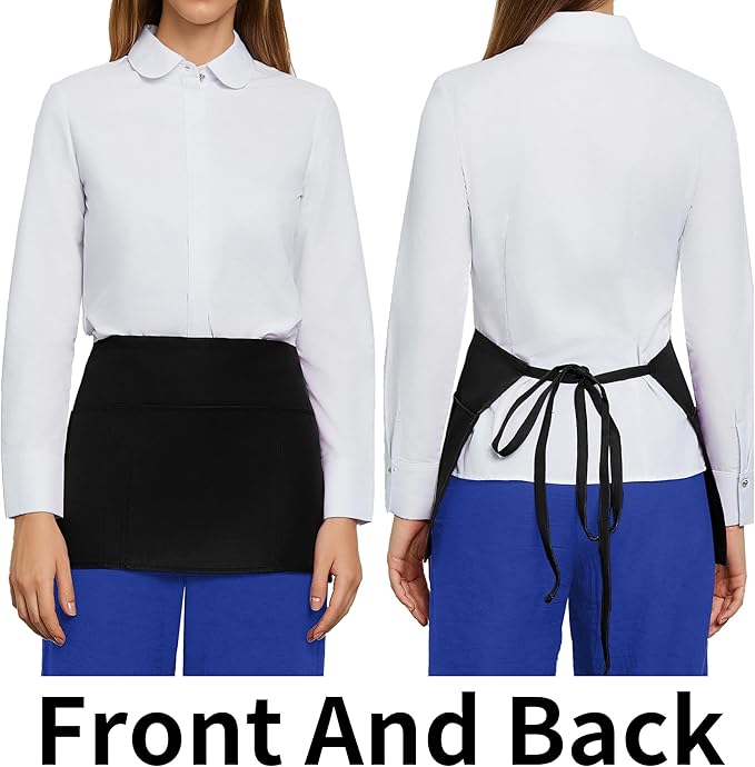 BOHARERS 1 Pack Waitress Apron With 3 Pockets - Black Server Aprons - Waiter Short Half Waist Servers Apron