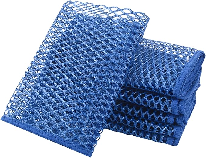 SUNLAND Netted Dish Cloths for Washing Dishes No Odor Dishes Scrubber for Kitchen-Fast Drying and Easy to Clean Mesh Dish Cloth 6 Pack 12Inch x12Inch Blue