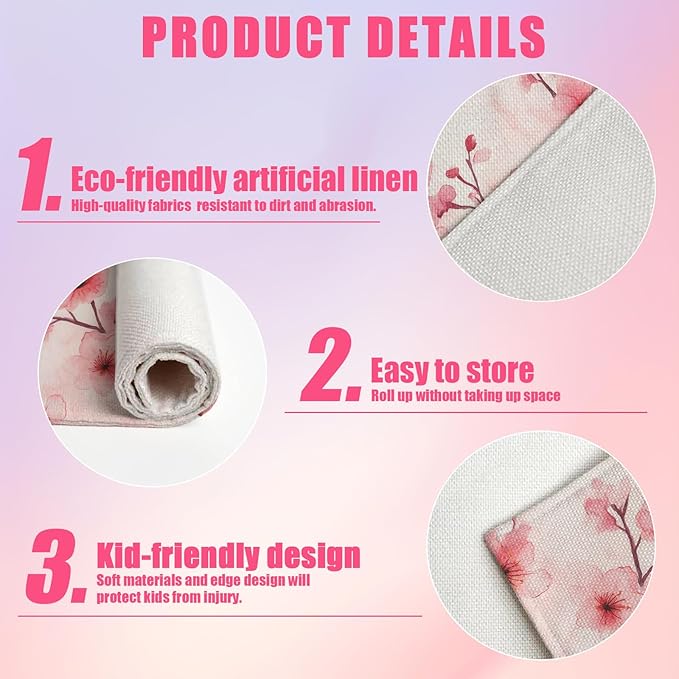 Pink Cherry Blossom Placemats Set of 6,12x18 Inch Branches Spring Floral Linen Place Mat Washable Stain Resistant Table Mats for Seasonal Farmhouse Kitchen Party Home Decor
