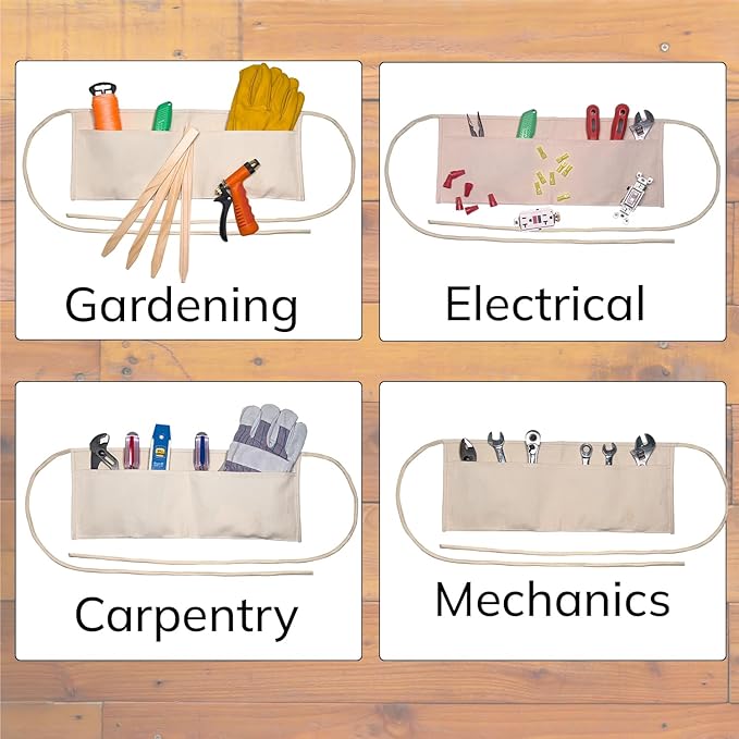 LABELPLASH 2 Pocket Canvas Work Waist Nail Apron Belt Washable Tool Utility Gardening Woodworkers Roofers Artists & Crafts
