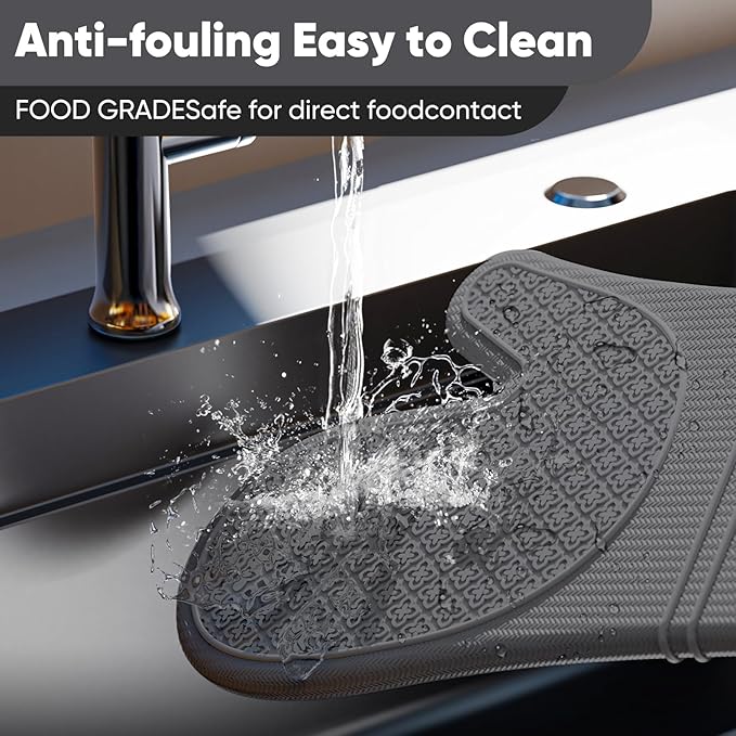 Silicone Oven Mitts, Heat Resistant Oven Gloves with Quilted Liner, Waterproof & Non-Slip Kitchen Mittens for Baking Cooking BBQ, 500°F, 12.5"-Deep Gary