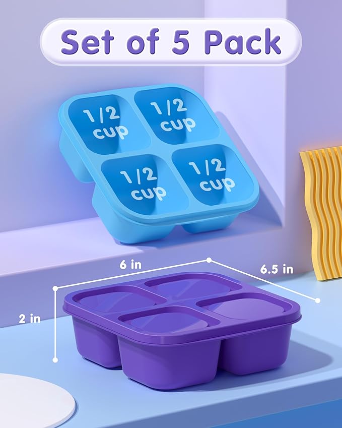 Canfanni 5 PCS Bento Snack Containers, Reusable 4 Compartment Divided Food Storage Containers, Divided Lunchable Container for School, Work and Travel (Multicolor)