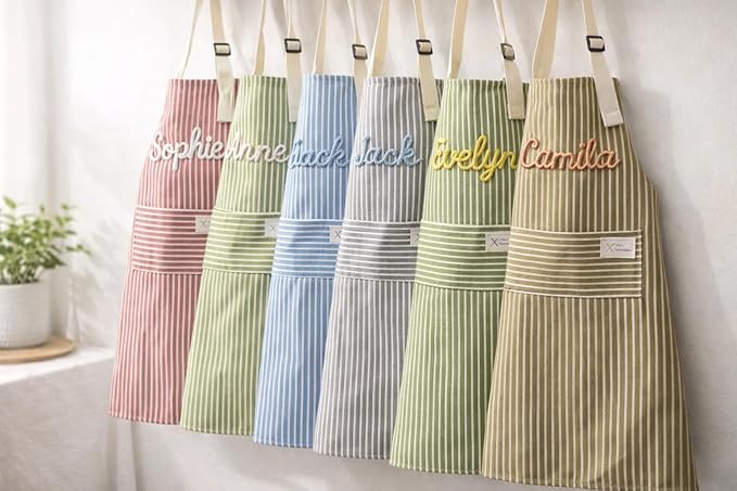 Personalized Apron for Women with Custom Name – Handmade 3D Crochet Corduroy Kitchen Apron with Pocket | Cute Cooking Baking Apron | 20+ Colors | Mother’s Day Gift for Mom