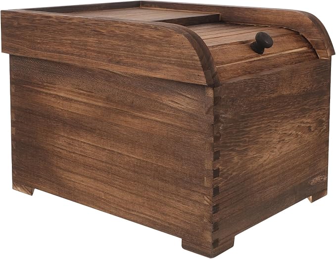 Wooden Rice Storage Container with Sliding Lid, Wood Food Container for Cereal, Grains, Flour, Dark Brown