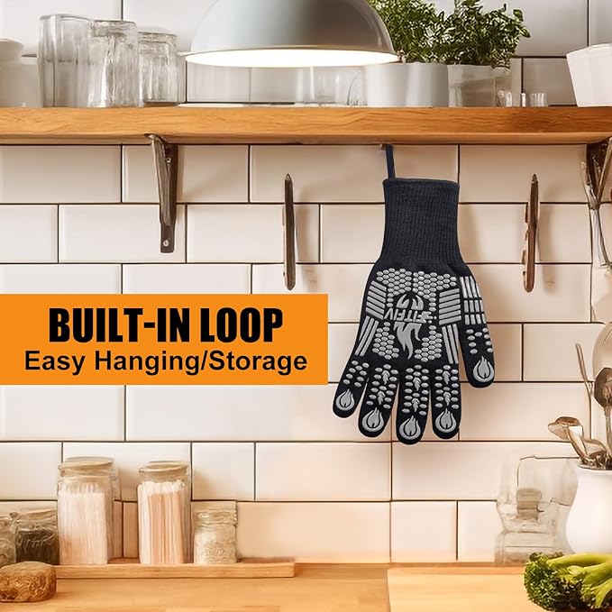 BBQ Gloves, Oven Gloves, 1472°F Extreme Heat Resistant Barbecue Gloves, Silicone Non-Slip Oven Mitts, Kitchen for Cooking, Grilling, and Baking (Gray)