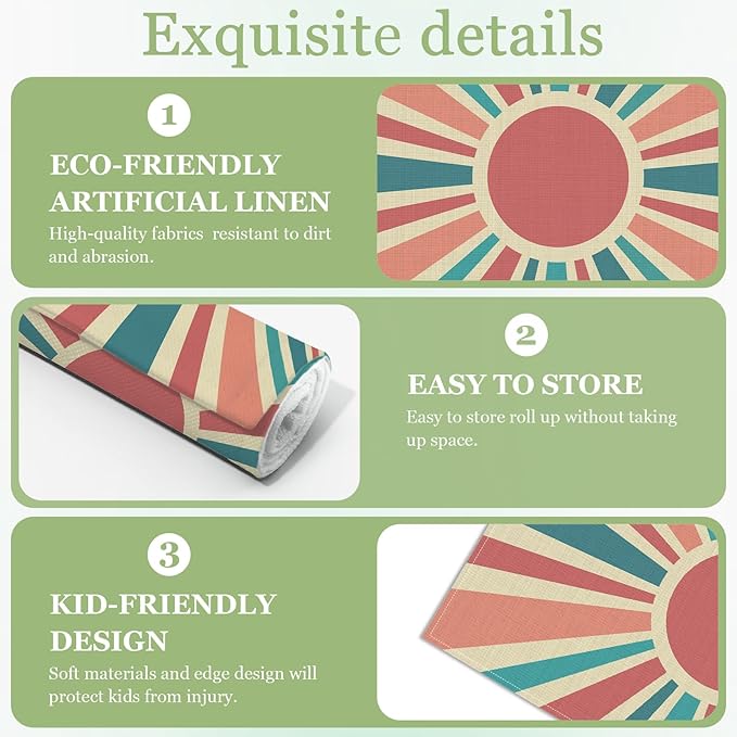 Boho Sun Placemats Set of 6, Washable Heat Resistant Table Mat Linen Place Mats for Party Kitchen Dining Home Decor 12x18 Inch
