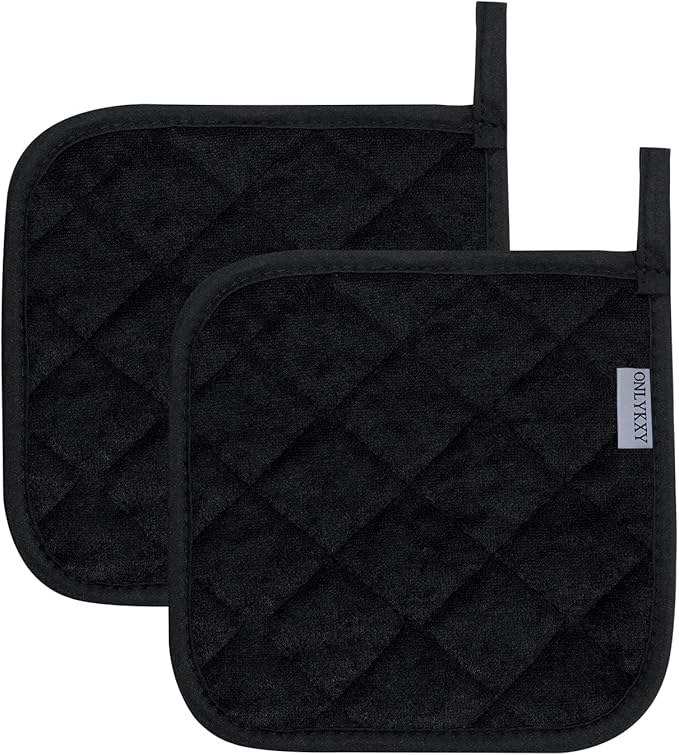 ONLYKXY 2pcs Cotton Heat Resistant Pads Basic Square Pot Holder 17cm/6.69inch Multipurpose Quilted Liner Little Trivet Cloth Potholders for Hot Cold Kitchen Baking Cooking Oven (Black)