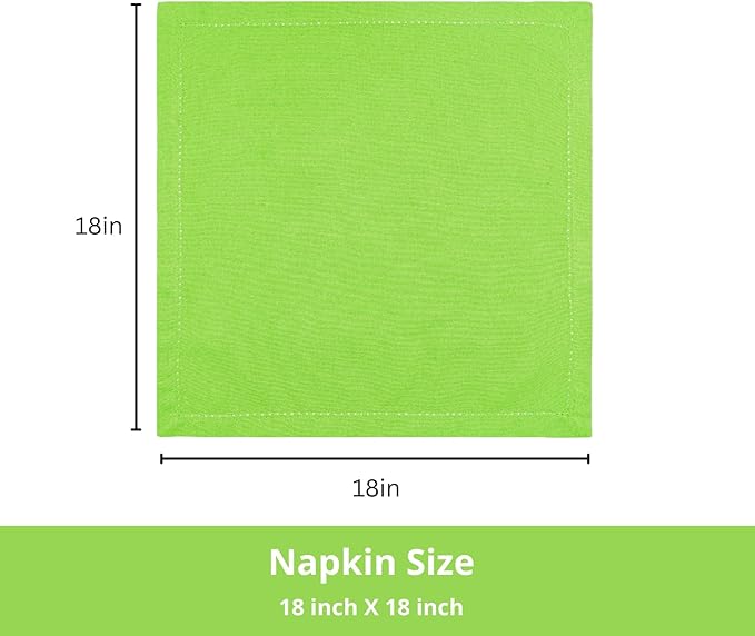 PurpleEssences Set of 6 Hemstitch Cloth Dinner Napkins 100% Cotton - Soft Durable Washable - Ideal for Wedding Spring Easter Summer - Perfect Everyday Use Table Linen 18x18 - Apple Green