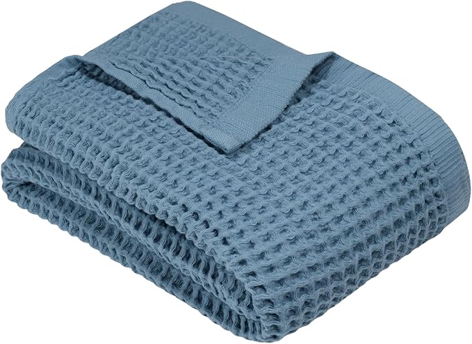 DEMMEX Organic Cotton Waffle Weave Turkish Bath Towel - Ultra Soft Lightweight Quick Dry, Oeko-Tex Certified, 100% Turkish Cotton (Blue, Large (60x30))