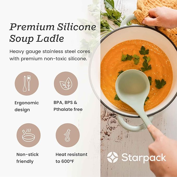 Starpack 'Ladle of Love' XL Premium Silicone Ladle/Spoon - High Heat Resistant to 600F - Non-Stick, LFGB Grade Rubber, Ideal for Serving Soup, Cooking & More