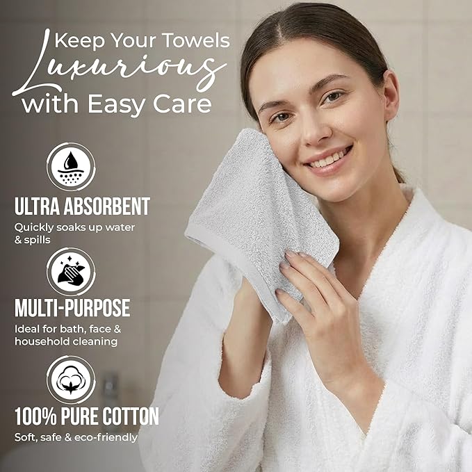 RIVERSIDE Pack of 60 Wash Cloths for Showering, 12 x 12 Inches, Super Soft & Absorbent, 100% Cotton Washcloths Premium Quality Flannel Face Cloths for Bathroom, Gym, Spa (White, 60 Pack)