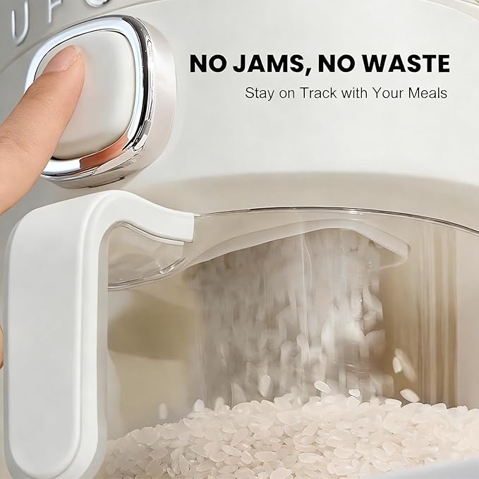 Rice Dispenser, Rice Storage Container with Measuring Cup for Kitchen Pantry Household, Dry Food Storage Containers Airtight, Sealed Moisture Proof (White 11Lbs)