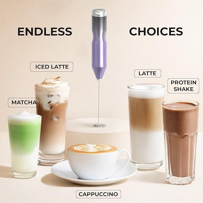 Zulay Kitchen Powerful Frother Wand AA Batteries Included, Ultra Fast Handheld Drink Mixer, Comfort Milk Frother, Stainless Steel Whisker, Frother Handheld for Coffee, Protein & Matcha - Frothmate 2.0