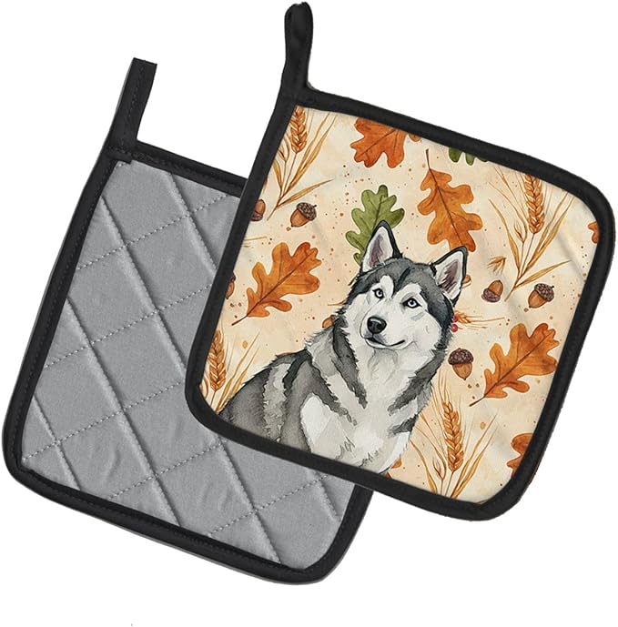 Caroline's Treasures Gray and White Alaskan Malamute Heirloom Fall Pair of Pot Holders Pair 7.5x7.5 Quilted Insulated Hot Pads Decorative Kitchen Gift Made in USA