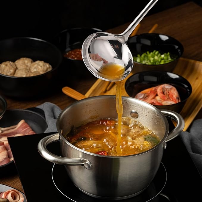 2 Pack Small Silver 7.9 Inch Gravy Soup Ladle - 18/10 Stainless Steel Sauce Ladle for Spooning Sauces or Gravies