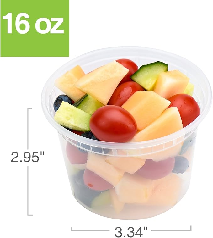 Glotoch 24 Pack 16 oz Deli Containers with Lids, Plastic Food Storage Freezer Storge Soup Containers with Lids - Microwave, Freezer & Dishwasher Safe Eco-Friendly, BPA-Free, Reusable & Stackable