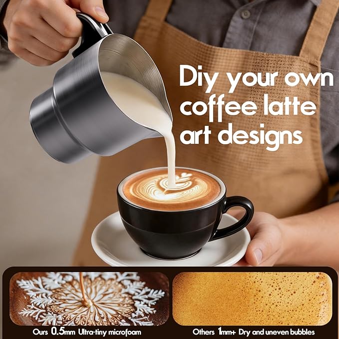 PULZO Electric Milk Frother and Steamer, Detachable Foam Maker, 17 OZ Warm Cold Milk Warmer for Coffee, Latte, Cappuccino, Stainless Steel Jug, Hot Chocolate, Silent Operation, BPA