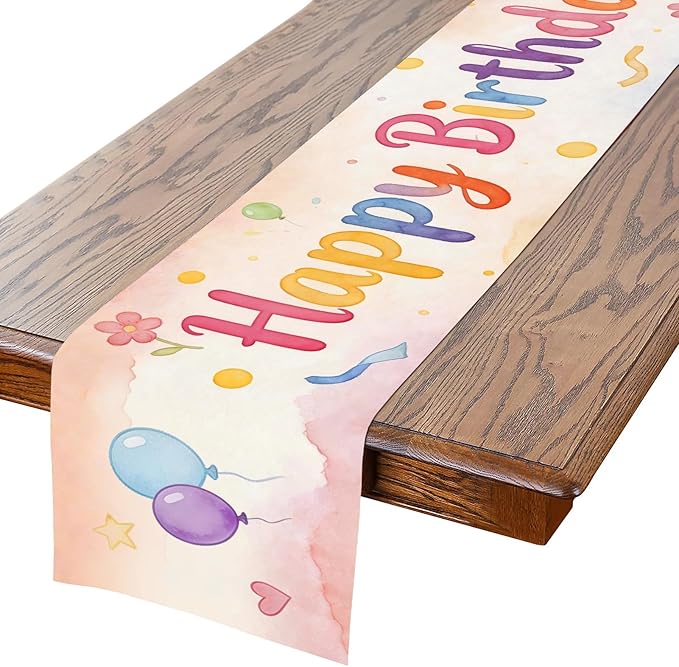 Happy Birthday Table Runner 13x72 Inch Farmhouse Polyester Linen Table Decoration for Kitchen Dinning, Indoor Outdoor Home Dinner Party (Multicolour 1)