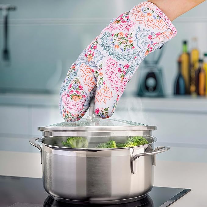 BONTHEE Pot Holders for Kitchen Heat Resistant Hot Pads for Countertops Oven Pot Holders Cotton Potholders for Kitchen Cooking Baking, Extra Long Cotton Cooking Gloves - Mandala - Oven Gloves - 2PCS