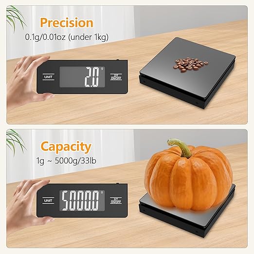 Digital Kitchen Scale with Detachable Display Wireless Food Scale, 11lb/5kg Capacity, 1g Precision, 304 Stainless Steel, Backlit LCD, Tare Function for Baking, Cooking, Meal Prep, Black