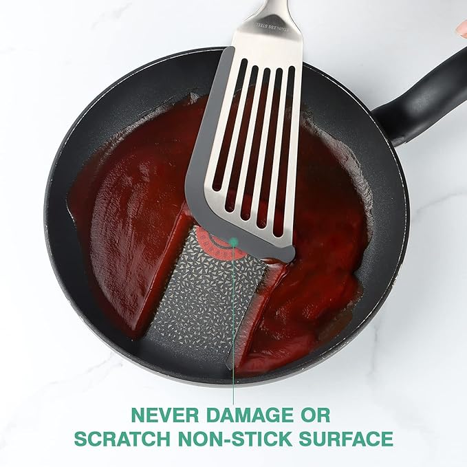 Silicone Spatula - Fish Spatula for Non Stick Frying Pan - Flexible Slotted Turner for Cooking and Flipping - Stainless Steel Egg Flipper with Silicone Edge - Heat Resistant - Dishwasher Safe
