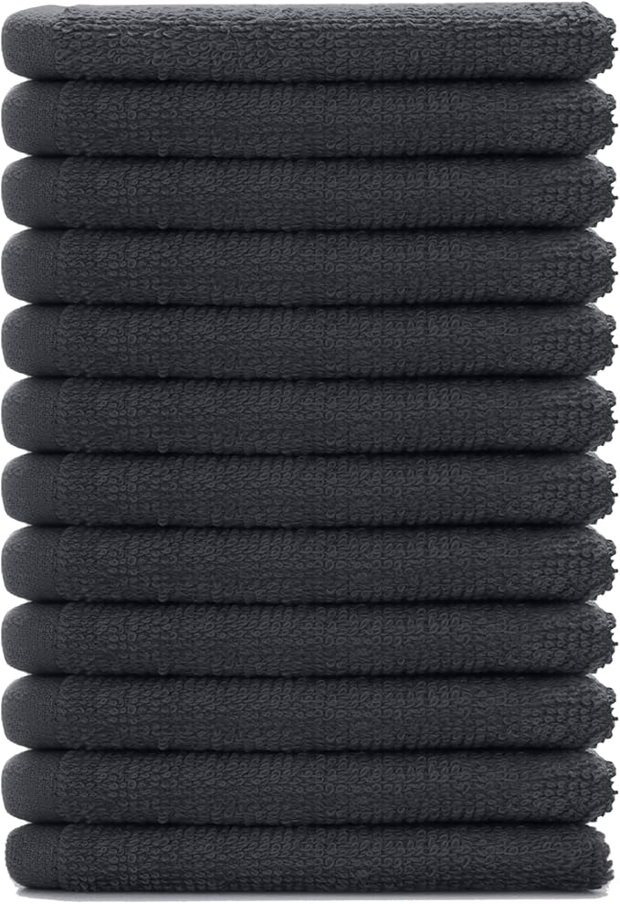 DAN RIVER 12 Pack Wash Cloths for Showering [12x12] - 100% Cotton Washcloths Premium Quality Flannel Face Cloths for Bathroom, Highly Absorbent and Soft Feel Wash Clothes, Charcoal