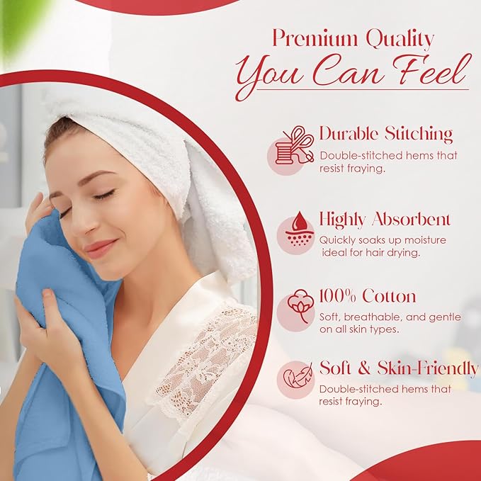 RIVERSIDE 6 Pack Premium Hand Towels Set, 16x28 inches, 100% Ring Spun Cotton, 600 GSM, Soft, Quick Dry and Highly Absorbent, Towels for Bathroom, Kitchen, Gym, Spa - M-Blue