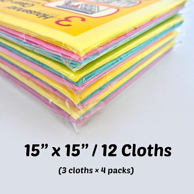 COELO 12 Pack Large German Universal Household Towels, Ultra Soft Absorbent Reusable Cleaning 3 Color Dishcloths Drying Non-Woven Machine Washable Fabric 15 x 15 in, Cleaning Home Kitchen Pets Polish