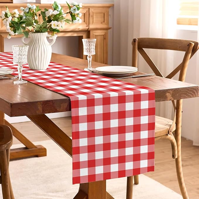 Italian Red Gingham Table Runner Red and White Checkered Party Decoration Christmas Baby Shower BBQ Picnic Home Kitchen Island Decor