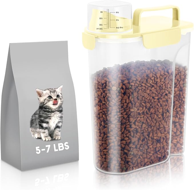 LEAWALK 5Lbs Airtight Cat Dog Food Storage Container with Upgraded Large Nozzle BPA-Free, Pet Food Storage Containers for Rice, Grain, Pet Food, Flour, Dog Treat Storage (Light Yellow, 5L-1pack)