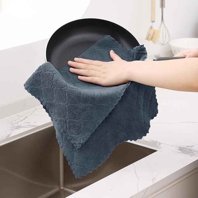 Homaxy 12 Pack Dish Towels for Kitchen (13 x 19 Inches, Dark Grey), Super Soft and Absorbent Coral Velvet Dish Cloths for Washing Dishes, Nonstick Oil Fast Drying Microfiber Cleaning Cloth
