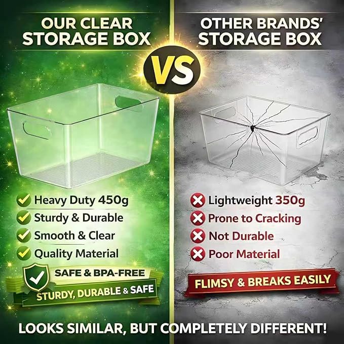 8 Pack Large Clear Plastic Storage Bins, Refrigerator Cabinet Organizers with Handles for Pantry Organization and storage, Perfect for Home Organization, Kitchen, Laundry, Office& Garage