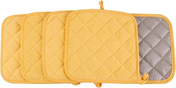 5 Pack Pot Holders for Kitchen Easy-Care Cotton Machine Washable hot Pads for Kitchen for Cooking and Baking Oven Yellow