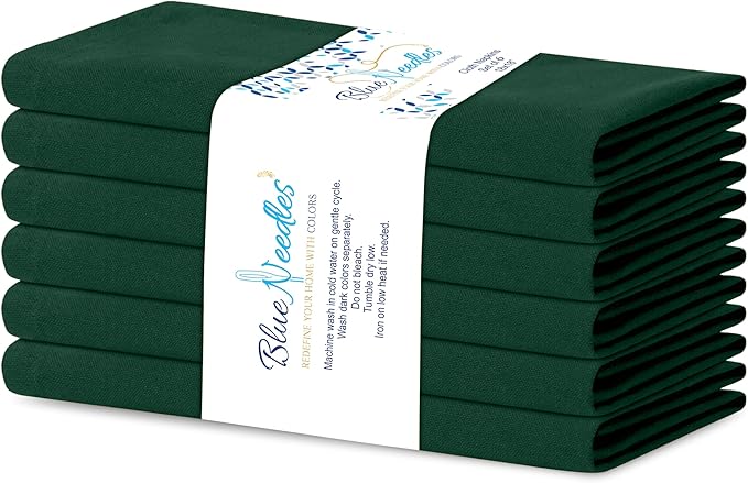 Blue Needles Solid Cloth Napkins Set of 6 Forest Green 100% Cotton Dinner Napkins 18x18 inches - Soft, Reusable, Absorbent & Washable, Ideal for Spring Summer Easter Events Parties & Everyday Use