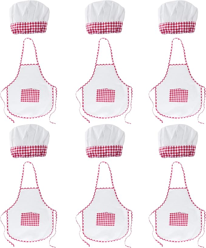 Super Z Outlet 12pc Set Complete Kids Cooking and Baking Apron With Pocket and Chef Hat Dress Up Set, Red Chef Costume for Career Role Play One Size